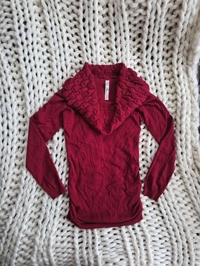 Women’s Burgundy Cowl Neck Sweater with Textured Collar